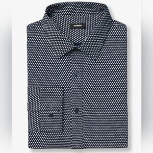 EXPRESS | Men’s Modern Fit Micro Dot Button Down Shirt | Navy Blue & White | M